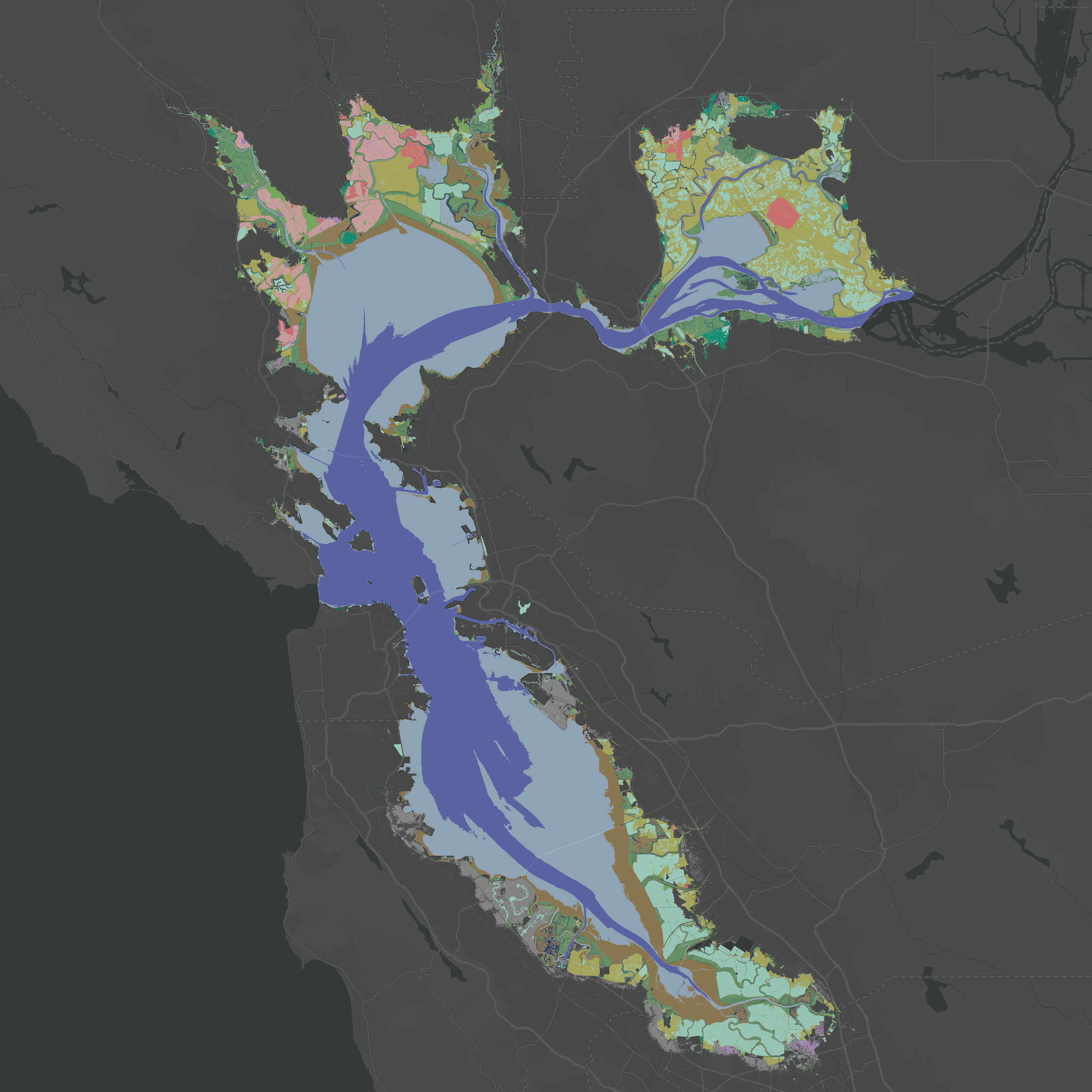 A map of the Baylands Habitat Map shown over the Bay