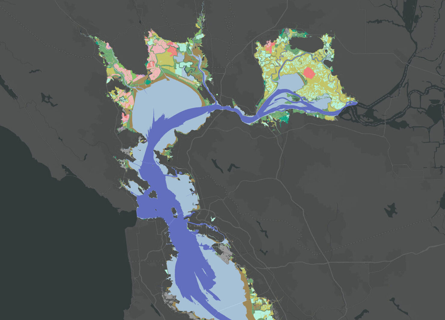Baylands habitat map, showing wetland habitats
